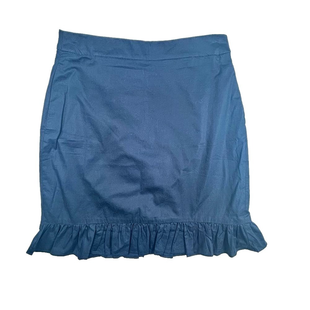 J Crew Navy Blue Ruffle Hem Cotton Blend Skirt Size 0 Office Academia Career